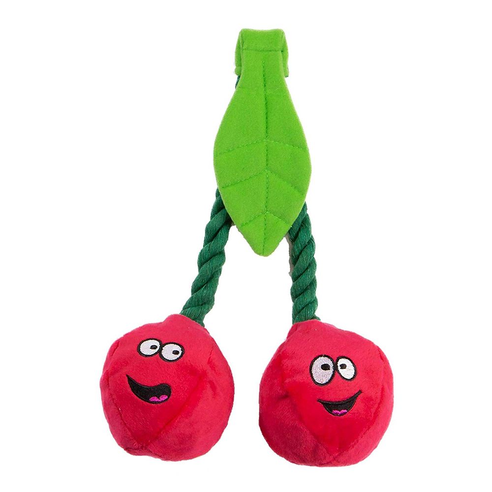 “Animate Plush Cherries on Rope Squeaky Dog Toy”